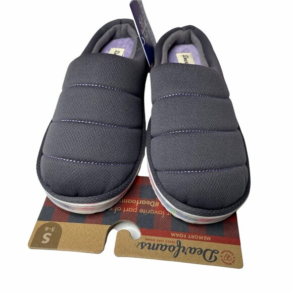 Dearfoams Memory Foam Womens Clog Slipper Gray Purple Rainbow S 5-6 New - Picture 2 of 6